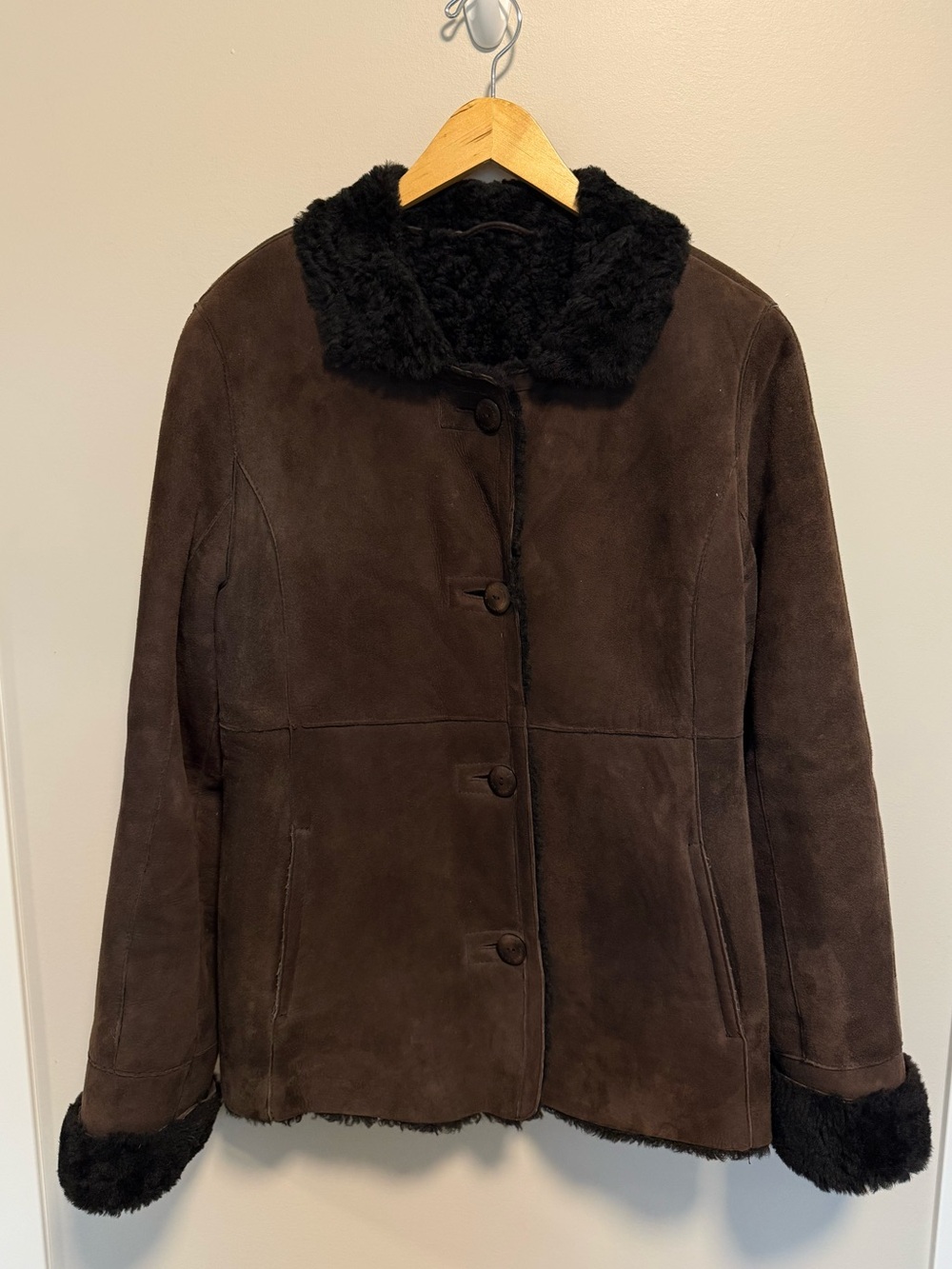 Danier Genuine Sheepskin Shearling Coat Womens 8-10 Brown Suede Leather Jacket